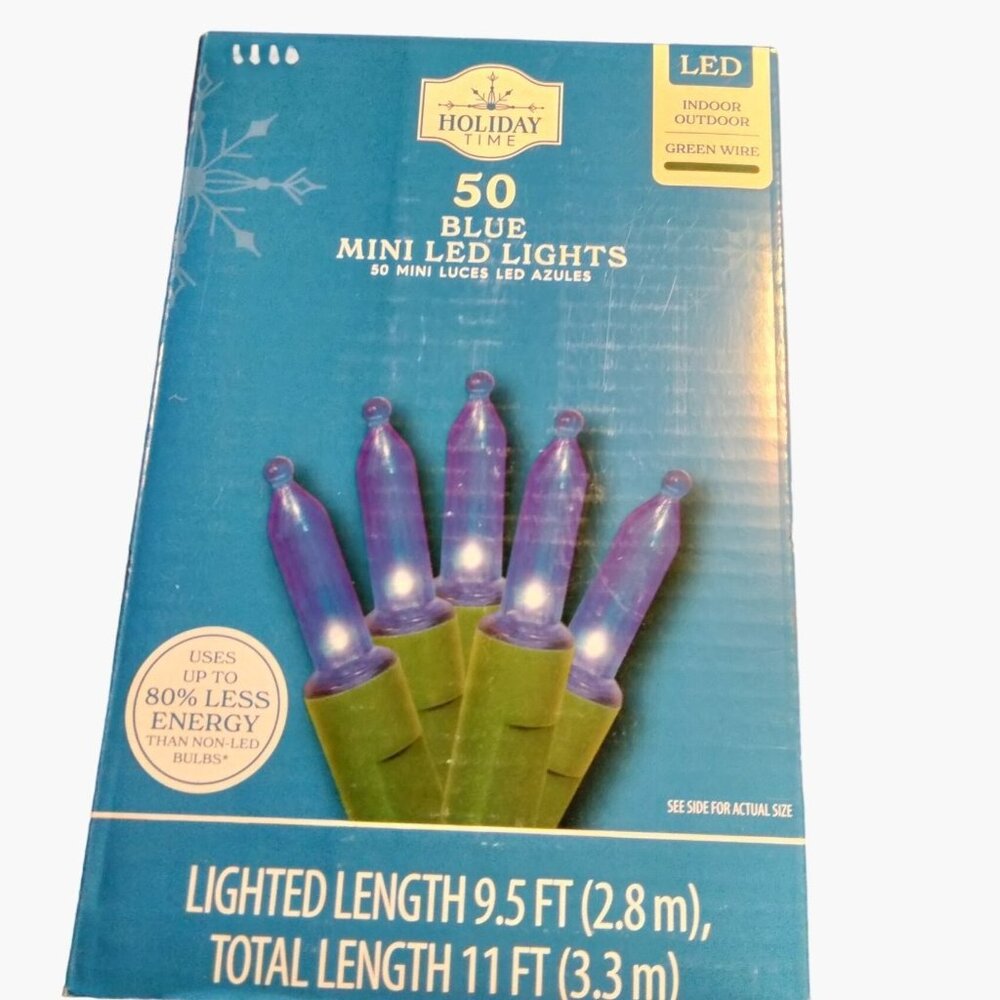 Holiday Time Blue Lights indoor Outdoor 50 ct Wedding Patio Christmas 9 Ft LED